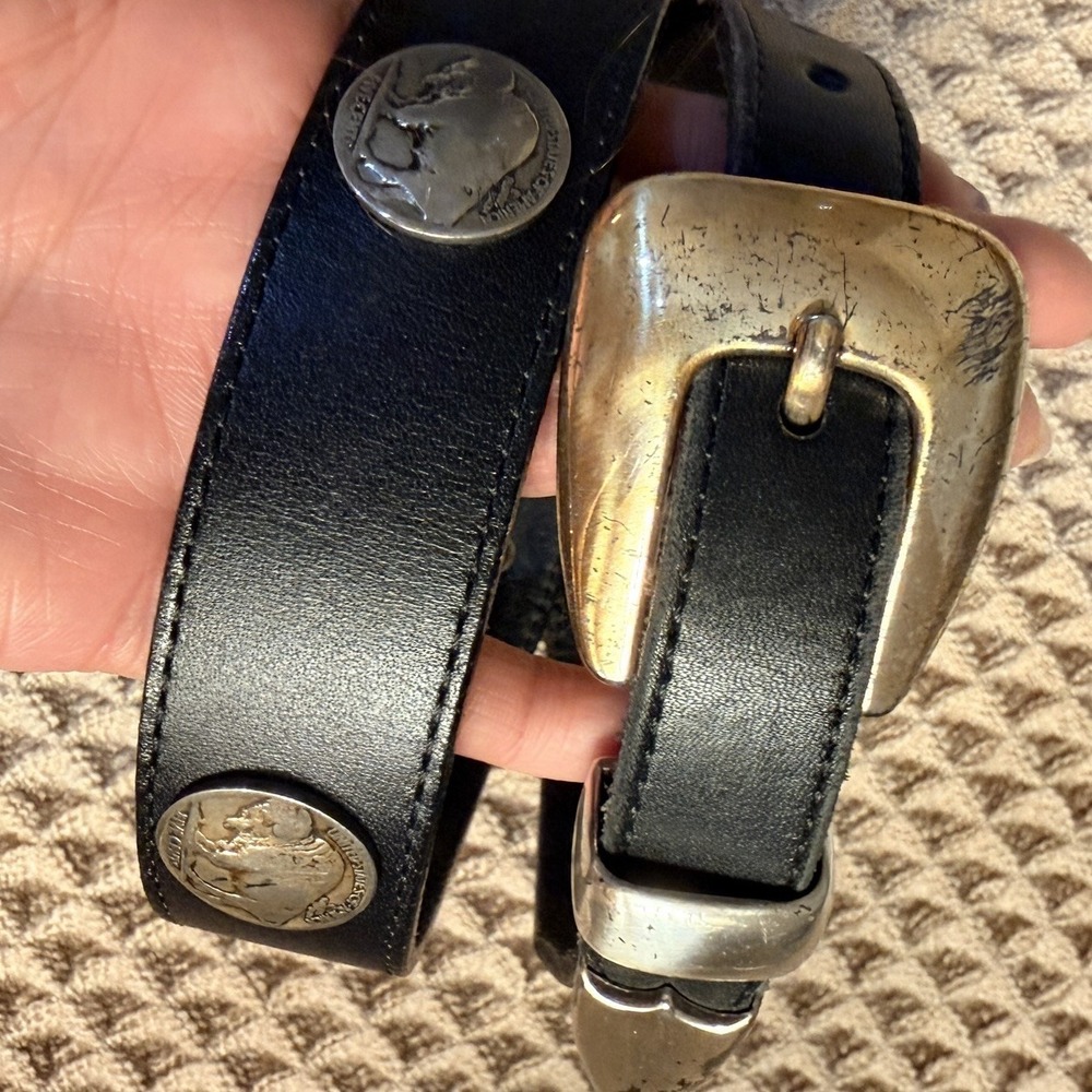 Vintage USA Made Leegin BUFFALO Nickel Belt 28x1 Black Leather Pre-owned US